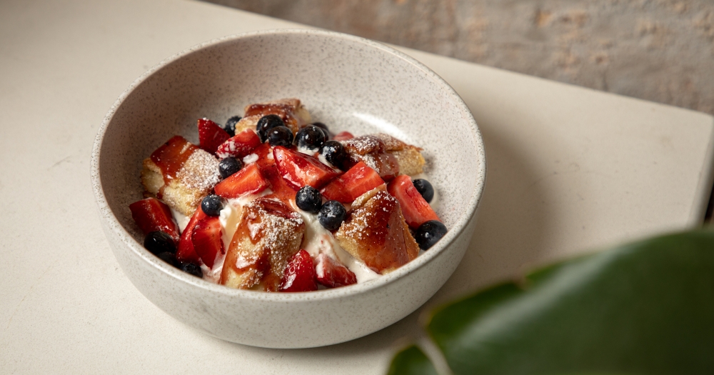 A berry and creme brunch bowl from Couvant restaurant in New Orleans